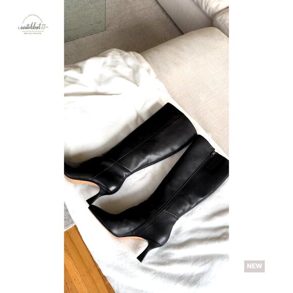 Knee High Leather Boots Stiletto Kitten Heel Square Toe Side Zipper - Picture 7 of 7